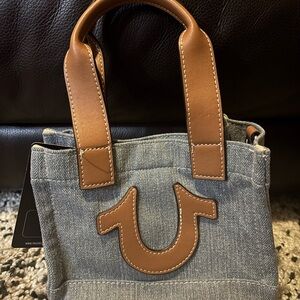 True Religion Denim Tote with Brown Handles